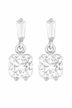 Rhodium Plated Square Cushion Drop Earrings