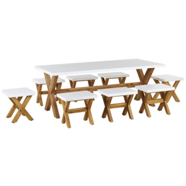 Beliani Garden Dining Set With Stools 8 Seater Olbia Concrete White