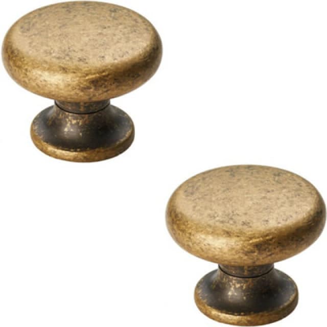 Loops 2x Flat Faced Round Door Knob 34mm Diameter Antique Brass Small Cabinet Handle Metallics unisex