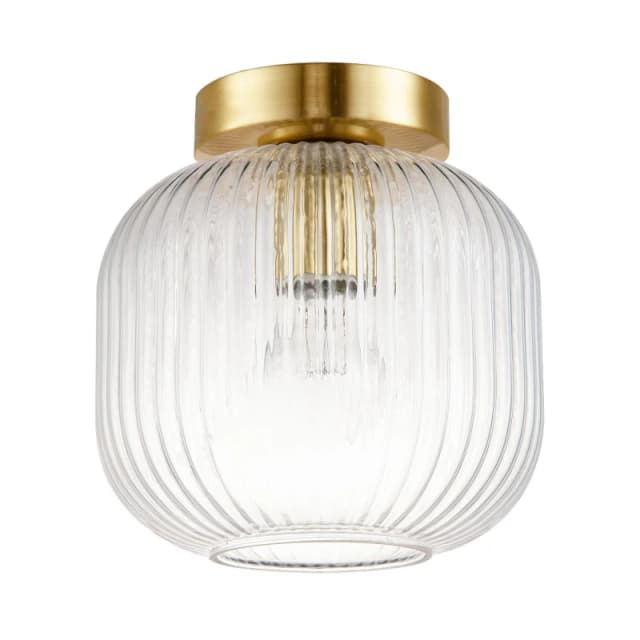 Happy Homewares Contemporary Ceiling Light Fitting with Clear Ribbed Glass Shade in Gold Gold Unisex