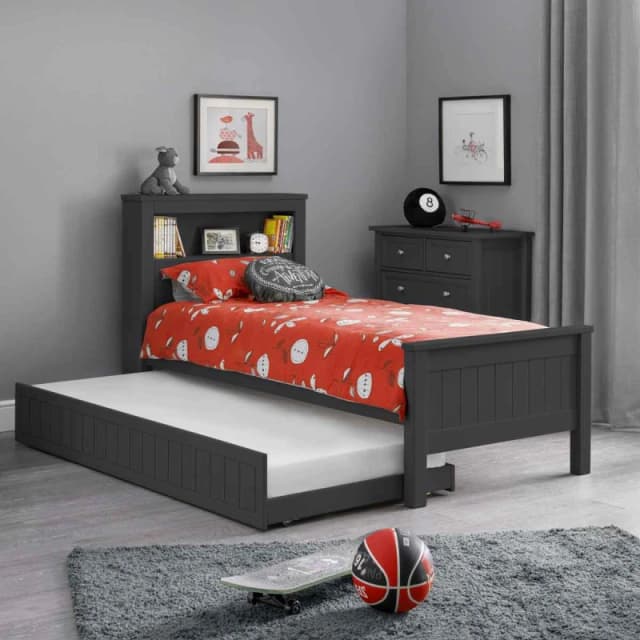 SO'HOME Savannah Bookcase Bed & Underbed Charcoal SINGLE (90 x 190cm)
