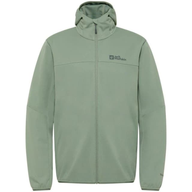 Jack Wolfskin Mens Feldberg Water Resistant Windproof Hooded Long Sleeve Softshell Jacket Eucalyptus male Small