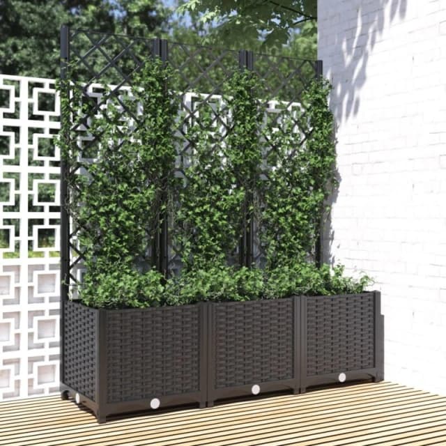 vidaXL Garden Planter w/ Trellis Black 120x40x136cm PP, Black 318273