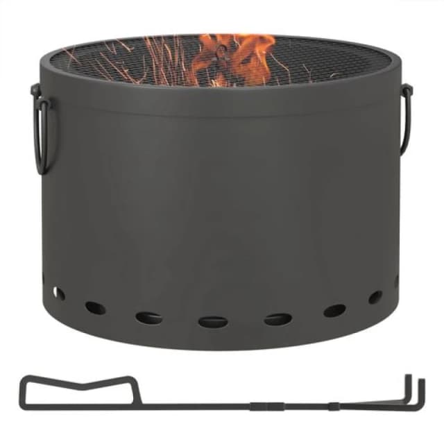 Outsunny Smokeless Fire Pit Portable Wood Burning Firepit with Poker, Metal Dark Grey