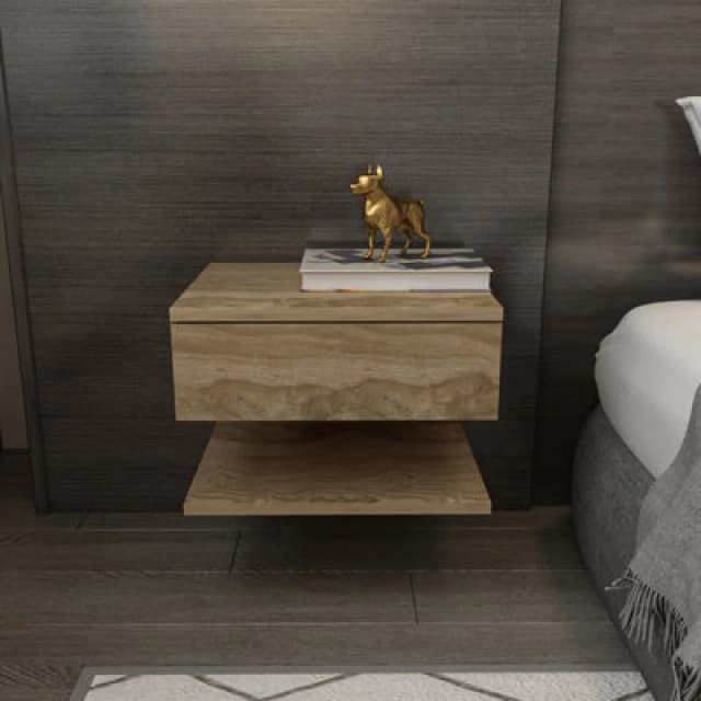 Decorotika Vivid Modern And Minimalist Bedside Table Night Stand Sapphire Oak, Gold VVD18NS04