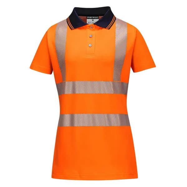 Portwest Hi Vis Womens Cotton Comfort Pro Polo Short Sleeve Shirt LW72OBRL Colour: Orange / Black