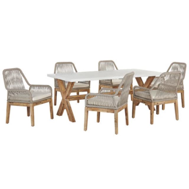 BELIANI Garden Dining Set 6 Seater OLBIA with Cushions Concrete Beige 302676