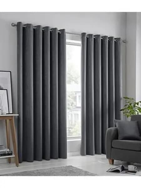 Fusion Strata Dim-Out Eyelet Curtains Navy QFTP6 Unisex width: 229x229cm(90x90inches)