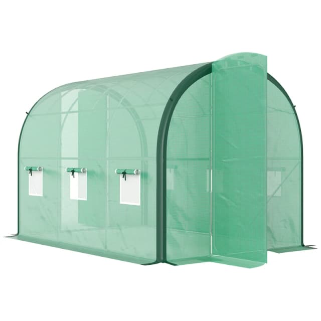 Outsunny Tunnel Greenhouse Upgraded Structure, Hinged Doors, 3 x 2(m), Green 84H-033V04GN
