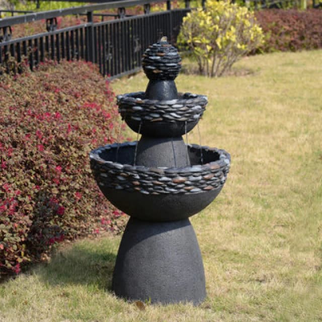 Teamson Home Outdoor Stone-Look 3 Tier Pedestal Floor Fountain, Dark Gray, Grey FT5224DGR-UK