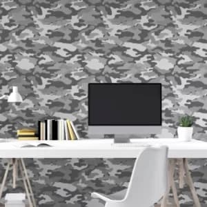 Camo Mono Wallpaper Black