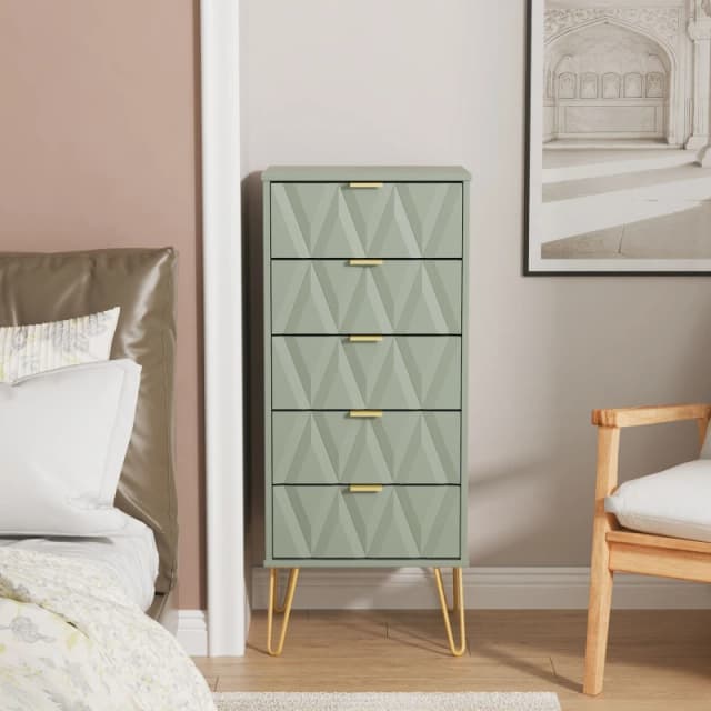 Ready Assembled 2 U Dallas 5 Drawer Tall Bedside (Ready Assembled) in Pale Green Pale Green Unisex