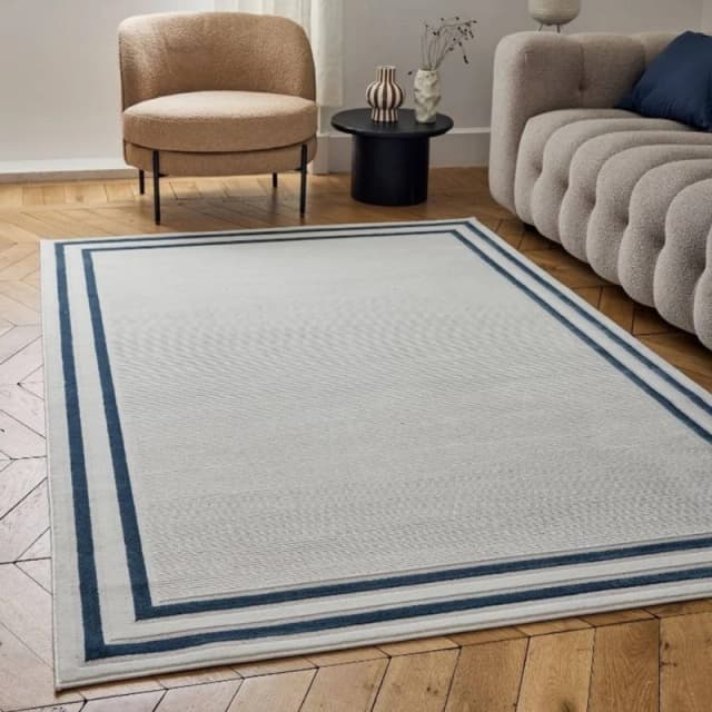 THE RUGS Carmel Modern Area Rugs & Runners Bordered Design Soft Pile in Navy Size: 160cm x 230cm Navy Unisex 160cm x 230 cm