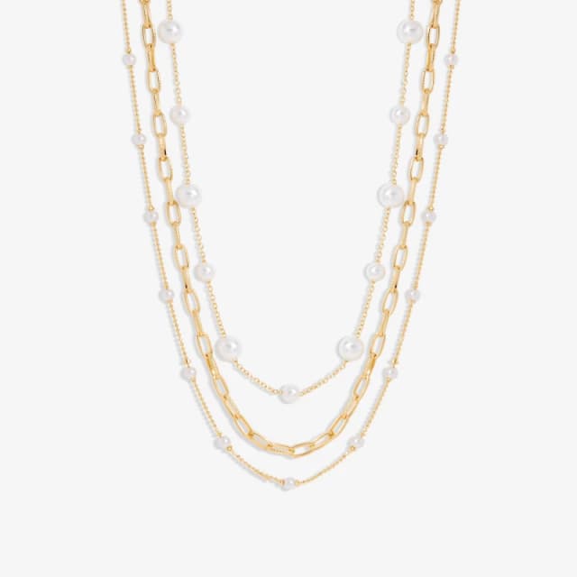 Mood Gold Pearl Chain Multirow Necklace - Pack Of 3 Gold