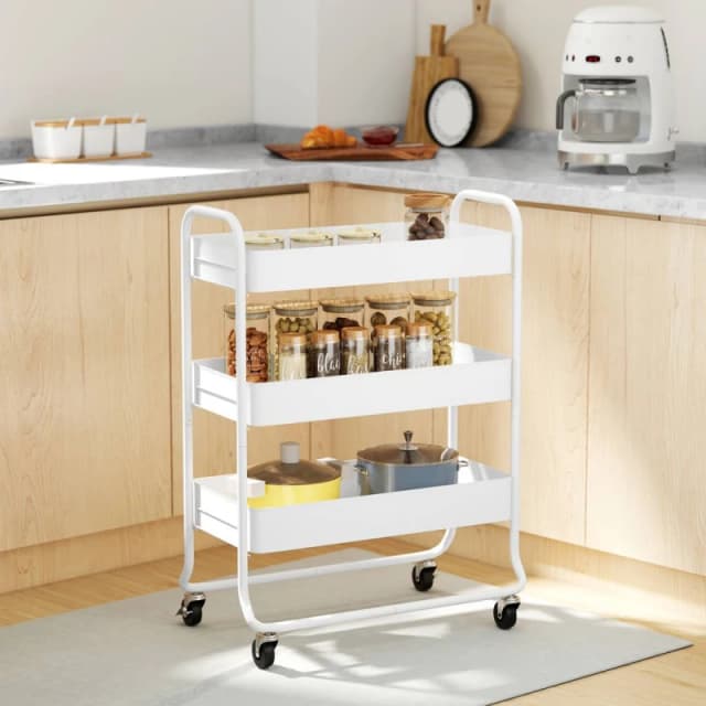 HOMCOM 3-Tier Storage Trolley, Storage Cart with Mesh Backets, Wheels in White White Unisex