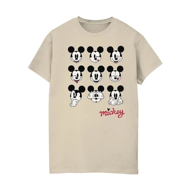 Disney Men Mickey Mouse Many Faces T-Shirt in Beige Size: Small Beige S Male 5063376994095
