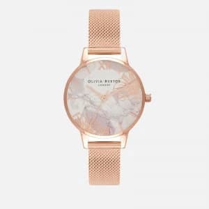 Olivia Burton Womens Abstract Florals Watch Mesh - Rose Gold