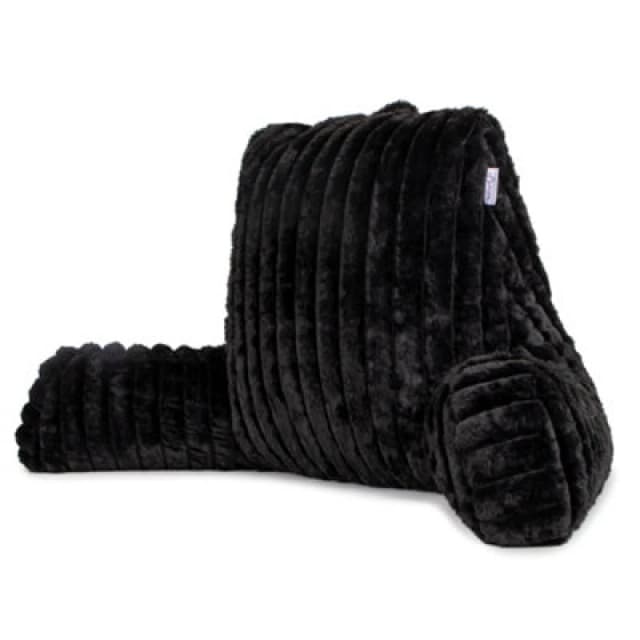 Aamira Deluxe Large Reading Pillow, Soft Ribbed Black Faux Fur, Shredded Memory Foam Cuddle Cuddle Cushion Backrest Arm Support