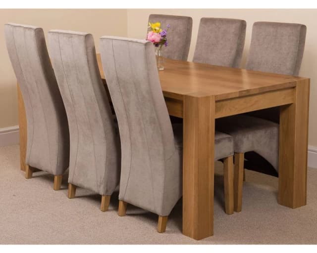 Thats Furniture Kuba 180 x 90cm Chunky Oak Dining Table & 6 Lola Fabric Chairs in Grey Grey Unisex 180 x 90 cm