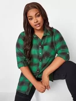 Yours Brushed Boyfriend Shirt Green Check, Pink, Size 16, Women