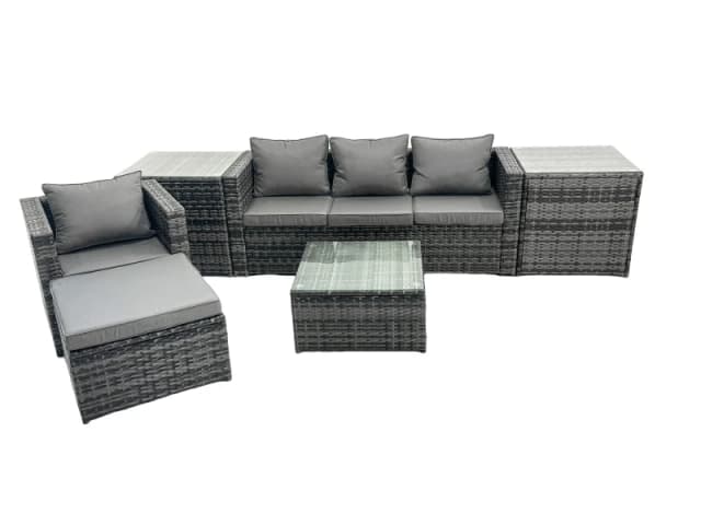 Fimous 5 Seater Patio Lounge Sofa Set with Big Footstool in Dark Grey Dark Grey Unisex
