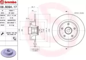 BREMBO Brake disc Solid 08.B394.17 Brake rotor,Brake discs RENAULT,SCENIC II (JM0/1_),MEGANE II Coupe-Cabriolet (EM0/1_),MEGANE II Kombi (KM0/1_)