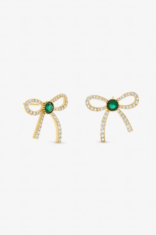 Jon Richard Womens Gold Plated Crystal & Emerald Bow Stud Earrings Gold Female One Size