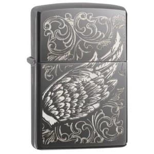 Zippo Filigree Flame and Wing Black Ice Finish Windproof Lighter