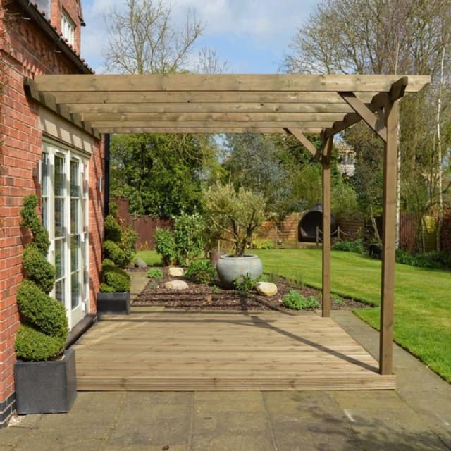 Rutland County Garden Furniture Wall Mounted Garden Pergola And Decking Kit - Wood - L420 X W420 Cm - Rustic Brown