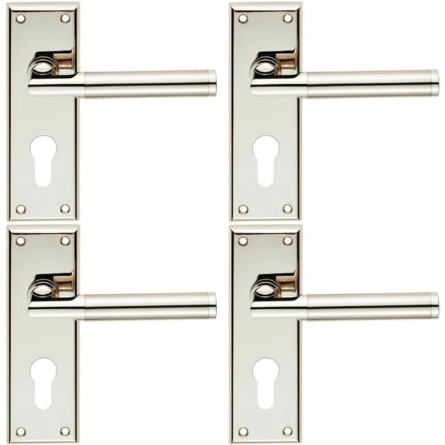 Loops 4x Round Bar Section Lever on Euro Lock Backplate 150 x 50mm Dual Nickel Metallics