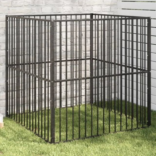 vidaXL Dog Playpen 4 Panel Black Galvanised Steel, Black 172209