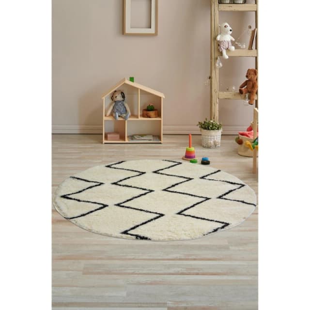 Homemaker Snuggly Zig-Zag Rug Mono Circle White unisex 100x100cm