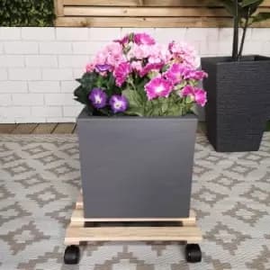 Samuel Alexander - 35cm Square Wooden Garden Plant Pot Flower Trolley Stand On Wheels