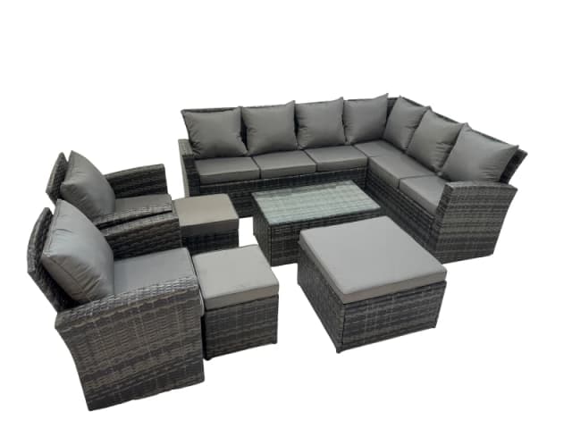 Fimous 11 Seater Garden Sofa Coffee Table Set with Chair 3 Footstools in Dark Grey Dark Grey Unisex