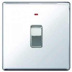 Wickes 20A Light Switch + LED 1 Gang Polished Chrome Screwless Flat Plate