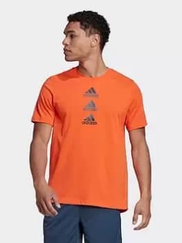 adidas Train D2m Stacked Logo T-Shirt, Orange Size M Men
