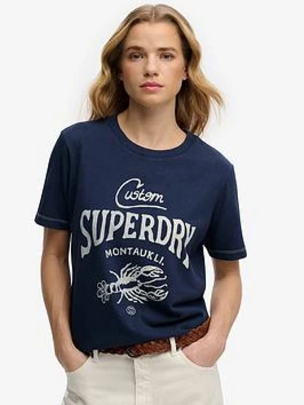 Superdry Womens T-Shirt Superdry Heritage Hamptons Bleu Female XS