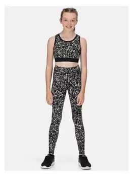 Regatta Girls Atkin Sports Bra & Legging Set - Black/white, Black/White, Size 11-12 Years, Women
