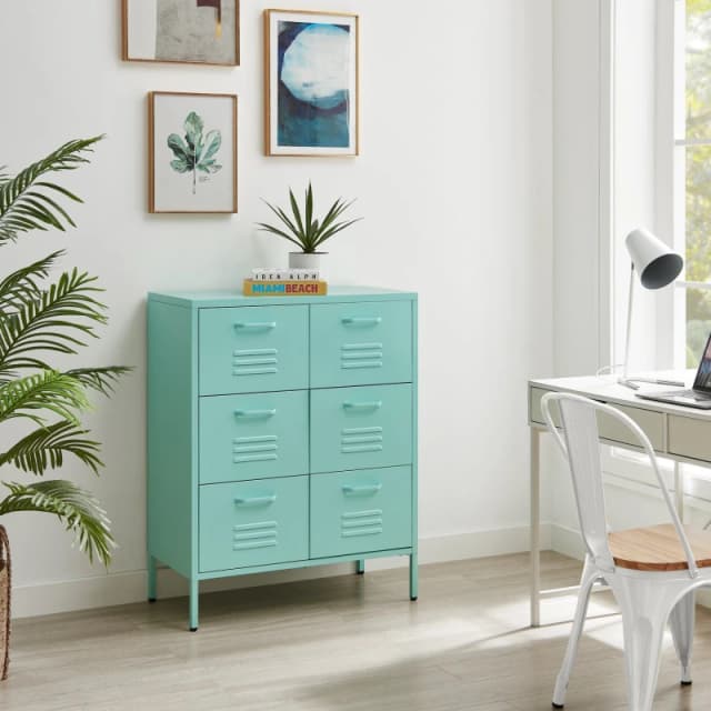 FurnitureboxUK FurnitureboxUK Teksi Modern Metal 6 Drawer Sideboard in Blue Blue One Size Unisex 5056657188368