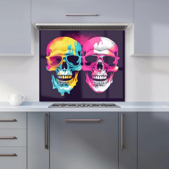 Warren Reed - Designer Pinks & Blue Happy Skeletons Kitchen Splashback Size: 700mm x 750mm Multicolor Unisex 700mm x 750mm
