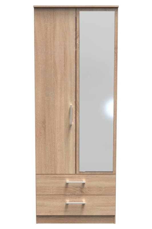 Ready Assembled 2 U Cornwall 2 Door 2 Drawer Mirror Wardrobe (Ready Assembled) Light Oak