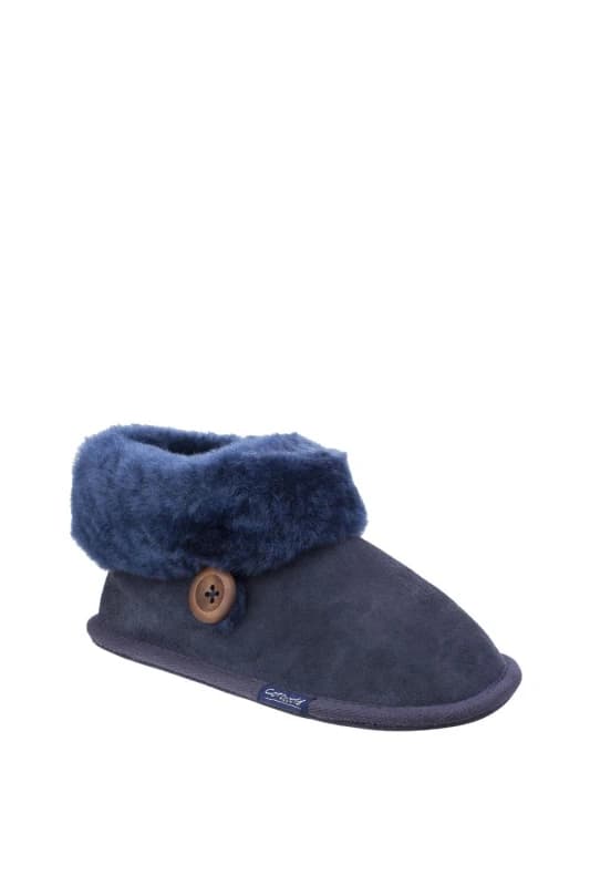 Cotswold Womens 'Wotton' Leather Bootie Slippers in Dark Blue Size: 5 Dark Blue Female 5