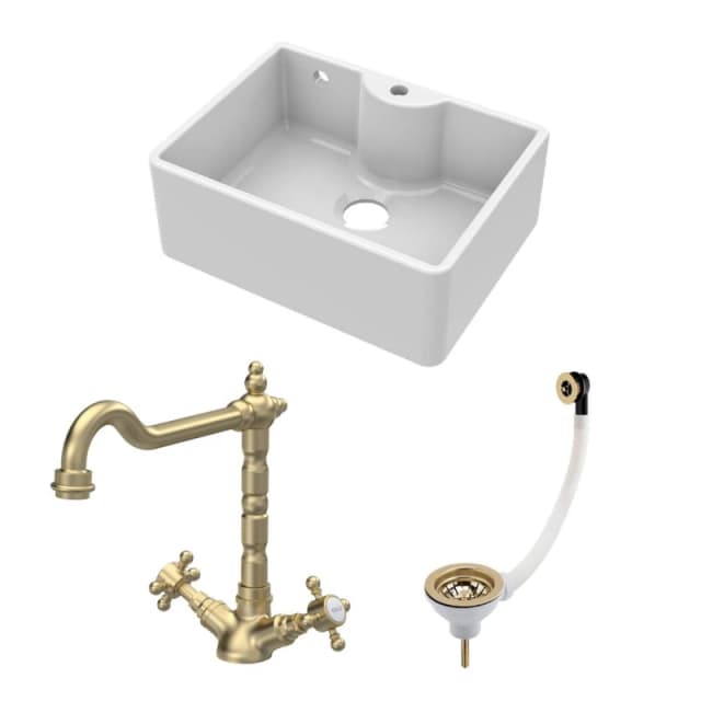 Balterley Single Bowl Butler Sink with Overflow, Tap Hole, Waste & Classic Tap Bronze