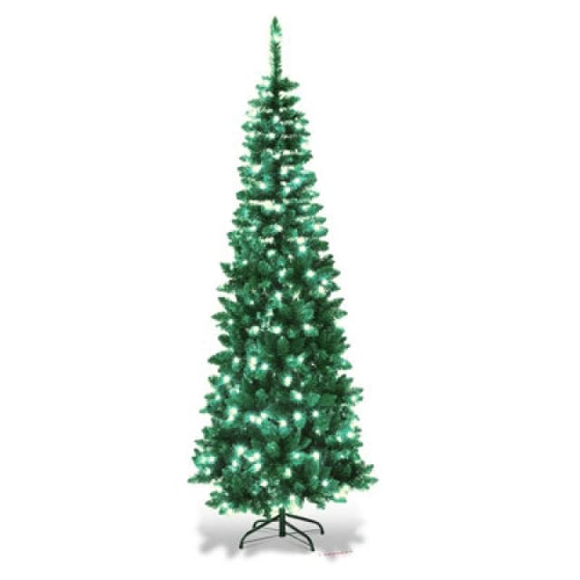SHATCHI Shatchi - 8FT Prelit Green Pencil Christmas Tree White LEDs 5056141037745