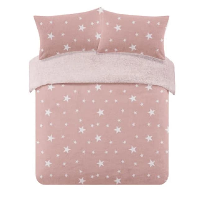 OHS OHS Star Teddy Duvet Cover with Pillowcase Set in Light Pink Size: Single Light Pink Single Unisex 5027434010370