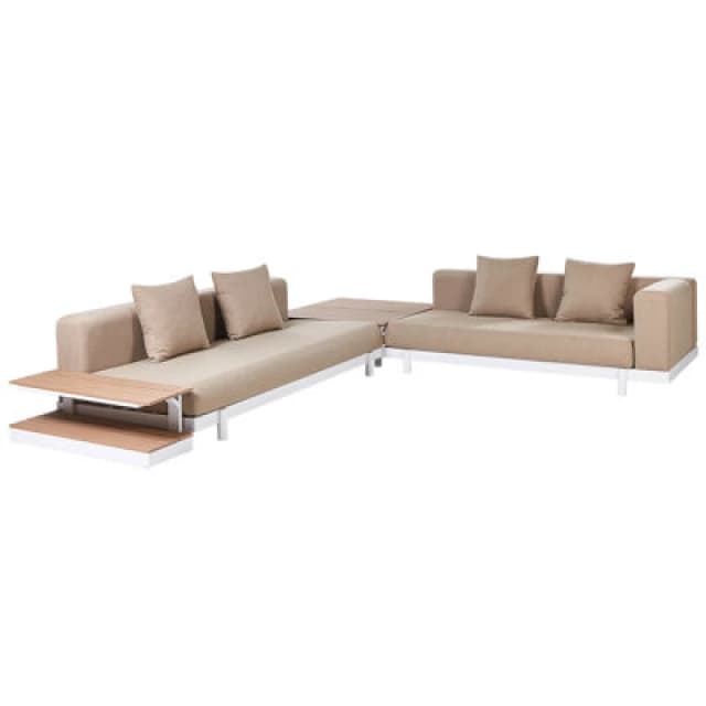 Beliani Garden Corner Sofa With Table 5 Seater Missanello Beige