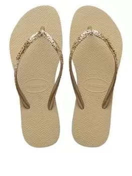 Havaianas GIRLS SLIM GLITTER II FLIP FLOP SANDAL (Mini Me), Gold, Size 12 Younger