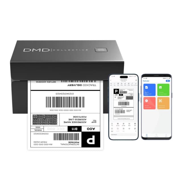 DMD Collective 4x6 Thermal Label Printer, Shipping Label Printer, Bluetooth For All Couriers and Businesses Black