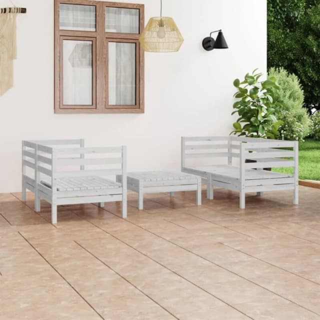 VIDAXL 5 Piece Garden Lounge Set White Solid Pinewood Vidaxl 8720286682807