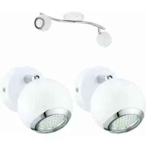 Twin Ceiling Spot Light & 2x Matching Wall Lights White & Chrome Adjustable Head